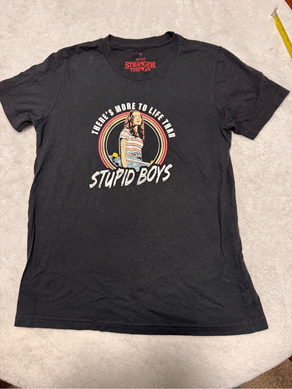 Stranger Things Black Graphic Tee - "Stupid Boys"